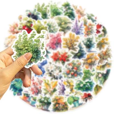 Yousheng 50Pcs/Set Hand-painting Flower Plant Sticker Self-adhesive Waterproof PVC DIY Phone Cover Cup Luggage Skateboard Laptop Scrapbook Decal