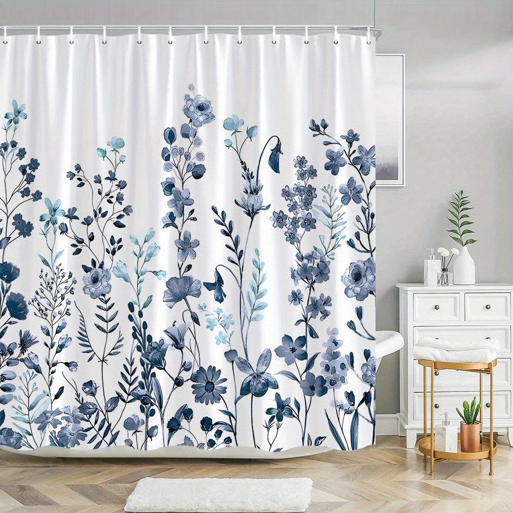 

Elegant Blue Watercolor Floral Shower Curtain - Delicate Blooms & Foliage, Polyester, Calm Natural Beauty, Botanical Theme W90xH180cm