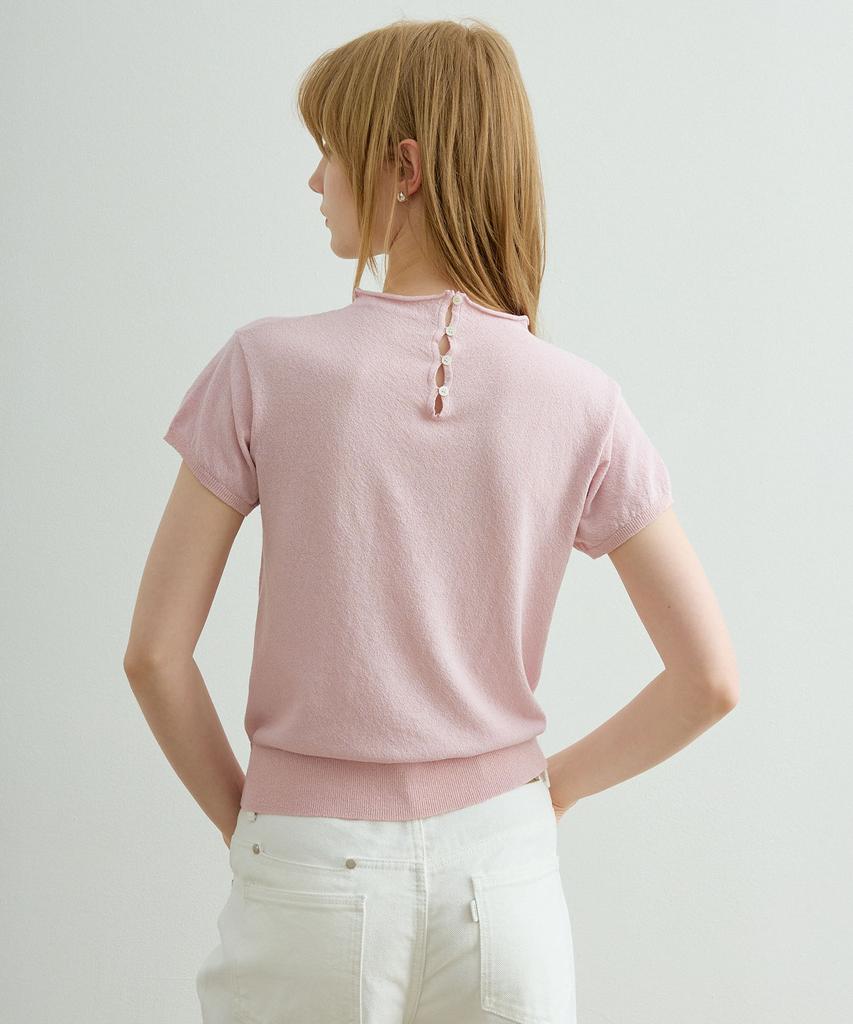 ARTID Linen Half-Neck Short-Sleeve Knit_Pink