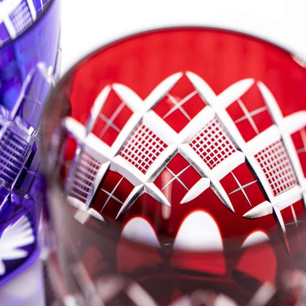 Kobo Edo Kiriko Yarai Fish Crest Old Glass TB90415R Wooden Box Made In Japan [Taimuro Official] (Red)