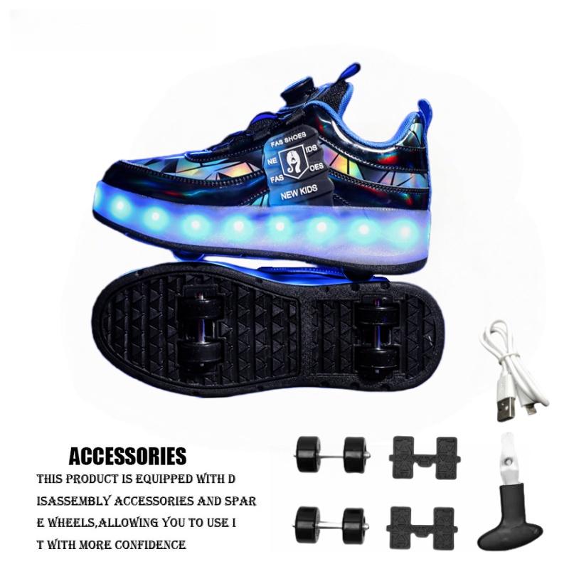 New Invisible Glowing Wheeled Skates Women's Kids Walking Skates Quad Wheel Removable Roller Skates Sporty and Stylish