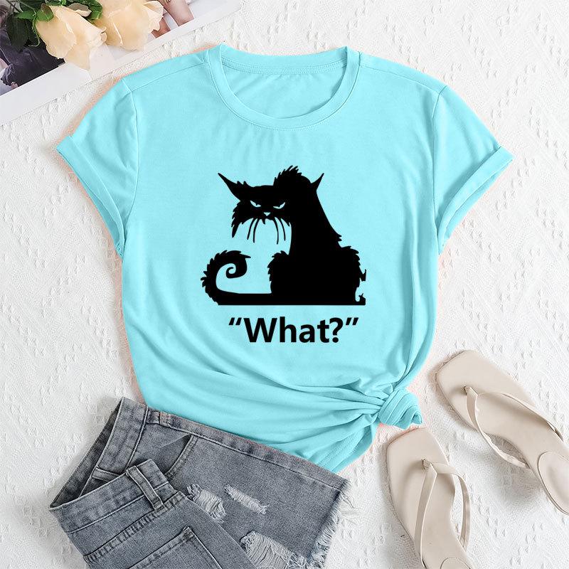 Summer Women's Cat Print Round Neck Loose Casual Pure Cotton Short Sleeved T-shirts Women's