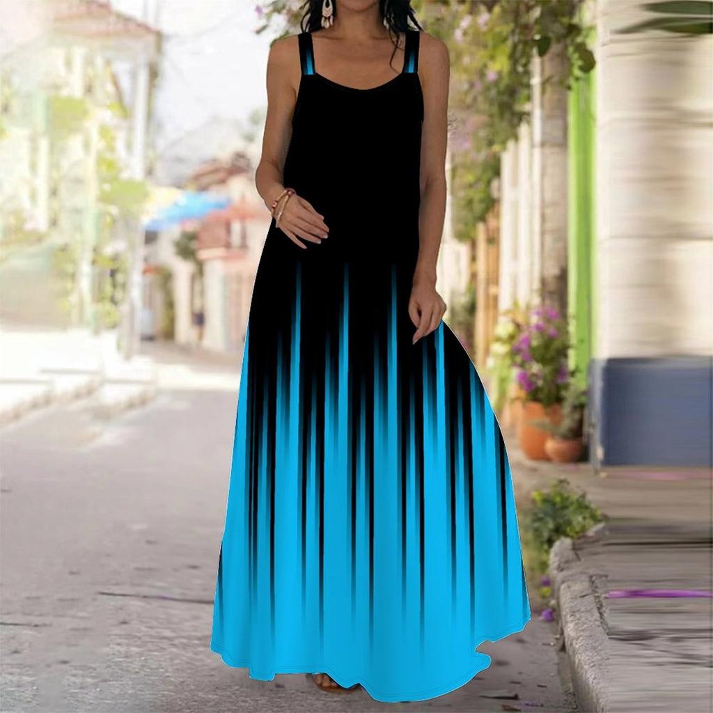 Women's Slip Dress Maxi Long Dress Gradient Vertical Stripes Print Stitching Print Dress Spring & Summer Leisure Vacation