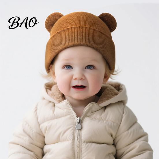 Infant Knitted Hat Baby Winter Hat, Cute Bear Ears Cozy Knit Soft Ear Warm Skull Cap for Newborn Toddler Boys Girls, 0-36 Months Windproof Head Wrap