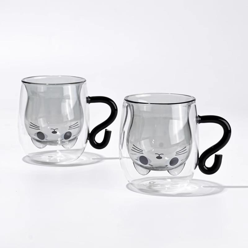 Cat Double-layer Mug High Temperature Resistant Milk Mugs Cute Cup for Girls Water Cups Home Breakfast Cup Coffee Glasses Glass