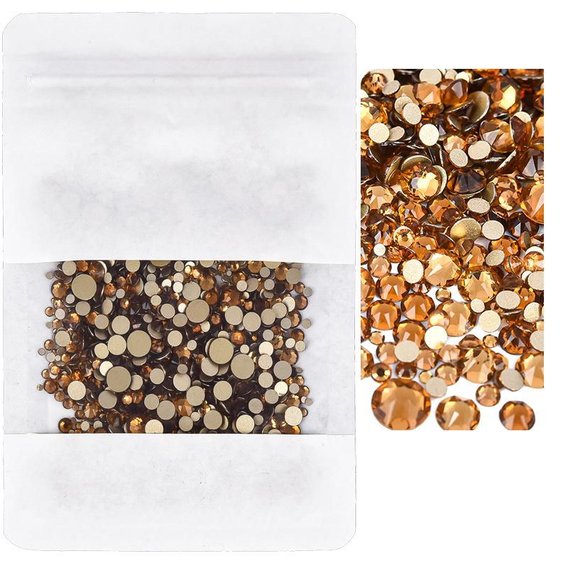 Mixed Size Manicure Gold Bottom Flat Bottom Drill, Glass Eight Large And Eight Small Nail Drill, Jewelry Mixed Size Super Flash Rhinestone