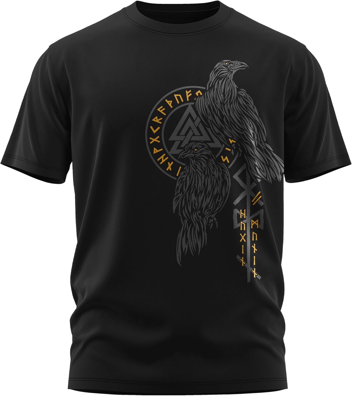 

Odin Raven Hugin and Munin Valknut Rune Norse Mythology T-Shirt 100% Cotton O-Neck Short Sleeve Summer Casual Mens T-shirt 4XL