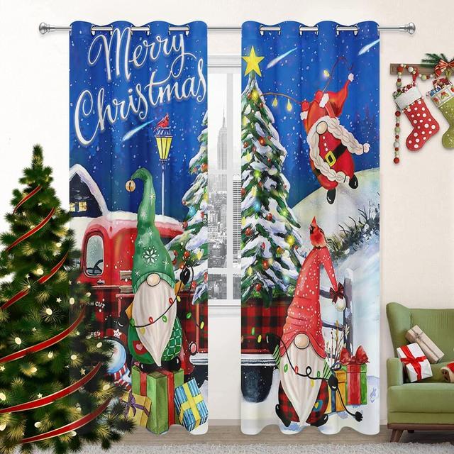 Christmas Window Curtains For Living Room Santa Claus Blackout Curtain For The Bedroom Aesthetic Decoration Drapes 2 Panels