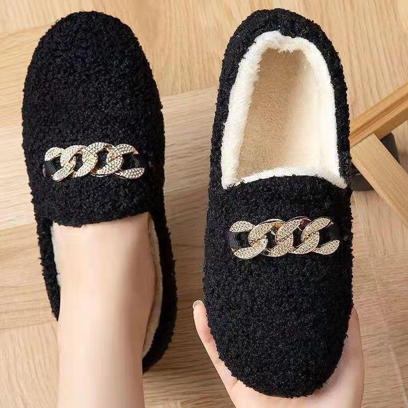 Doudou Shoes Women's Autumn and Winter Velvet Warm Thick-soled Cotton Shoes Fluffy Shoes Casual Shoes One Pedal