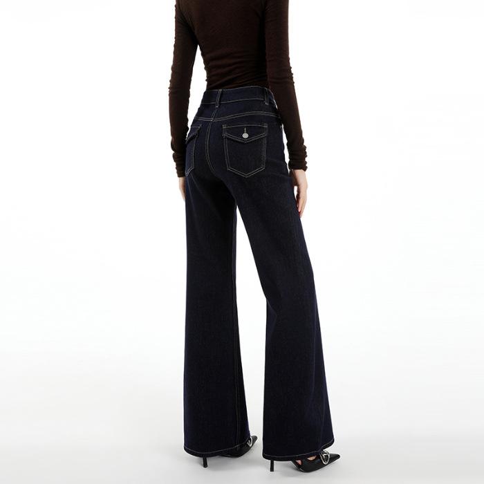 Spring and Autumn retro washed blue jeans women's fashion micro-speaker mopping wide-leg pants retro blue