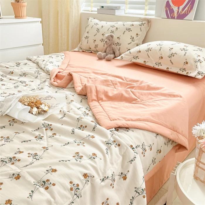 Cotton Air-Conditioning Quilt Cover for Children and Adults, Soft Flower, Double Printed, Washable Bed, Home Use, New