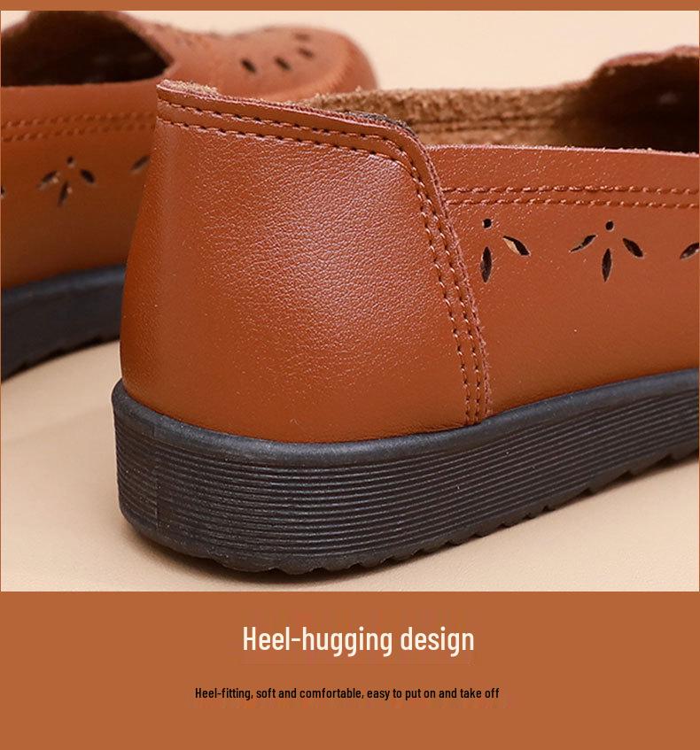 Mom's Summer Breathable Leather Sandals – Soft Sole, Non-Slip Flats for Middle-Aged & Elderly Women