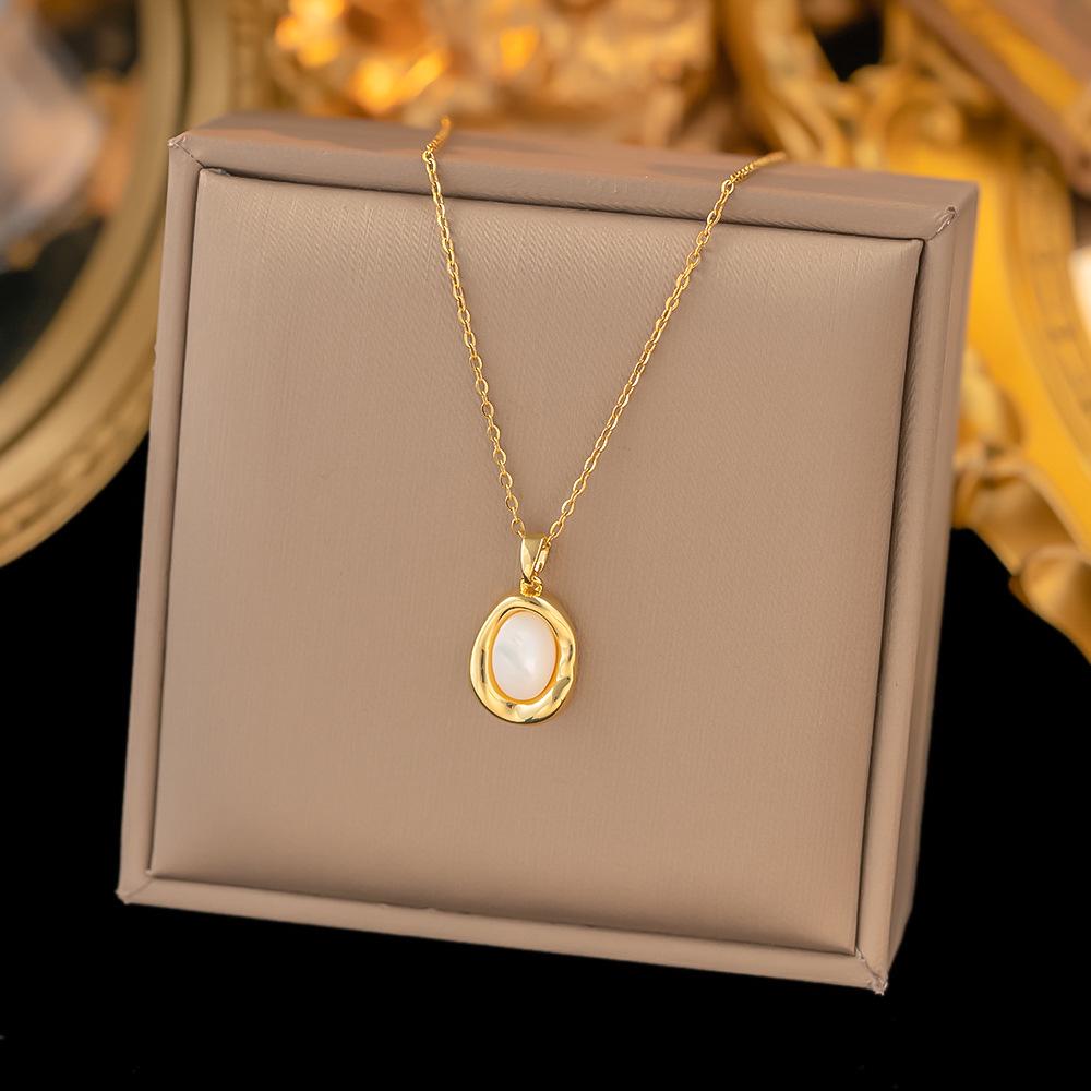 Chic Non-Fading Titanium Steel Necklace for Women with Unique Design and Sparkling Copper Pendant