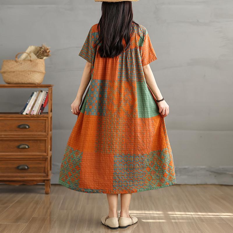 DIMANAF 2025 Women Plus Size Spring Summer Dress Casual Floral Dress Basic Vintage Loose Long Dress Maxi 9303