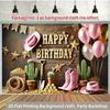2D Cowgirl Happy Birthday Photography Backdrop, Rustic Wood & Cactus Themed Party Banner