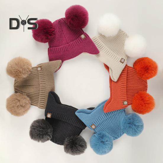 3 Pcs/Set Children Winter Hat Scarf Gloves Set Thick Knitted Ear Protection Cap Gloves Stretchy Windproof Winter Outdoor Cycling Dome Beanie Neck