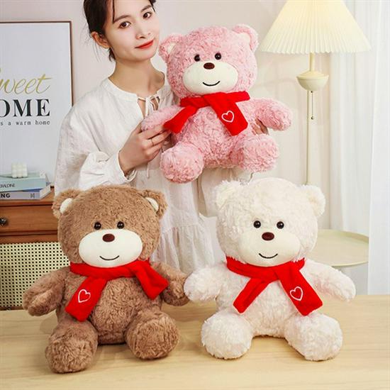 Heart-Shaped Scarf Teddy Bear Plush Toy: Adorable Cartoon Doll - Perfect Birthday Gift for Kids