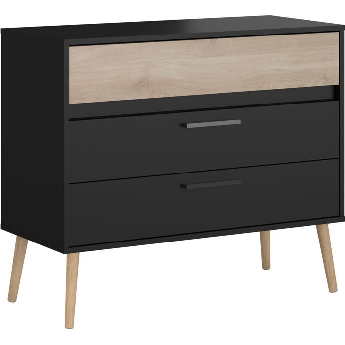 Commode - AALBORG - 3 tiroirs - Décor Noir et chene - Style Scandinave - L90,8 x P39,9 x H77,5 cm - PARISOT
