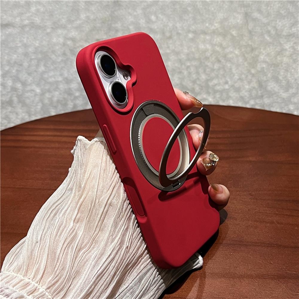 

For iPhone 16 Case Rotating Kickstand Liquid Silicone Phone Case Compatible with MagSafe Red