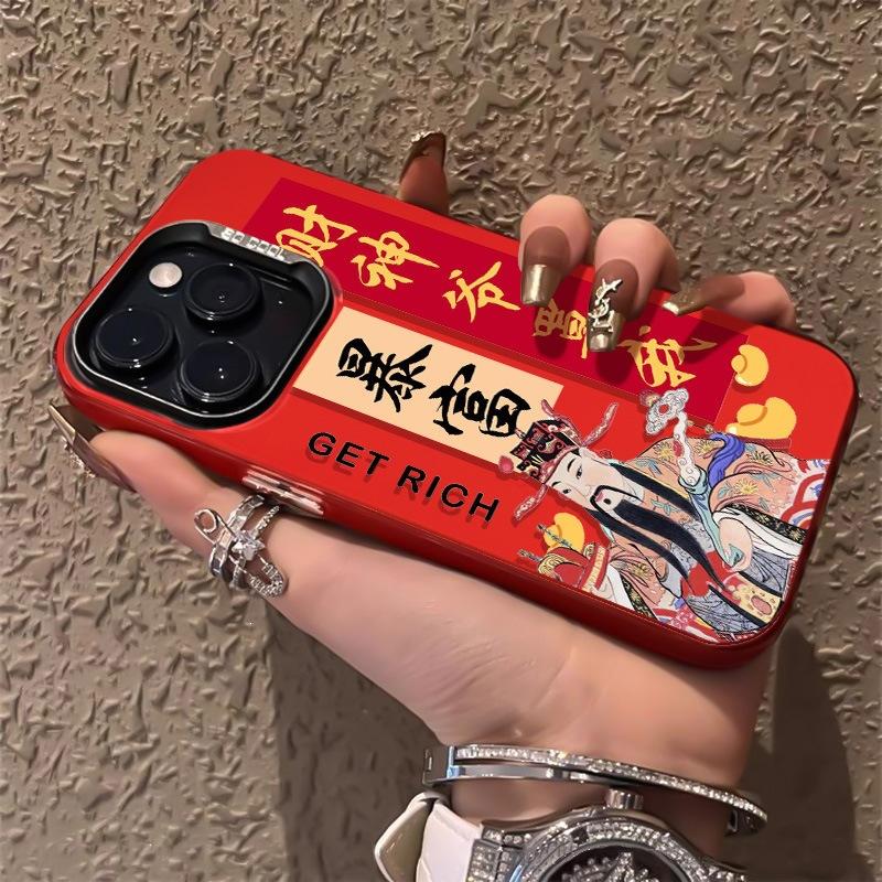 God of Wealth iPhone15 mobile phone case Apple 14promax new 13 big red 12 Chinese style xs matte 11
