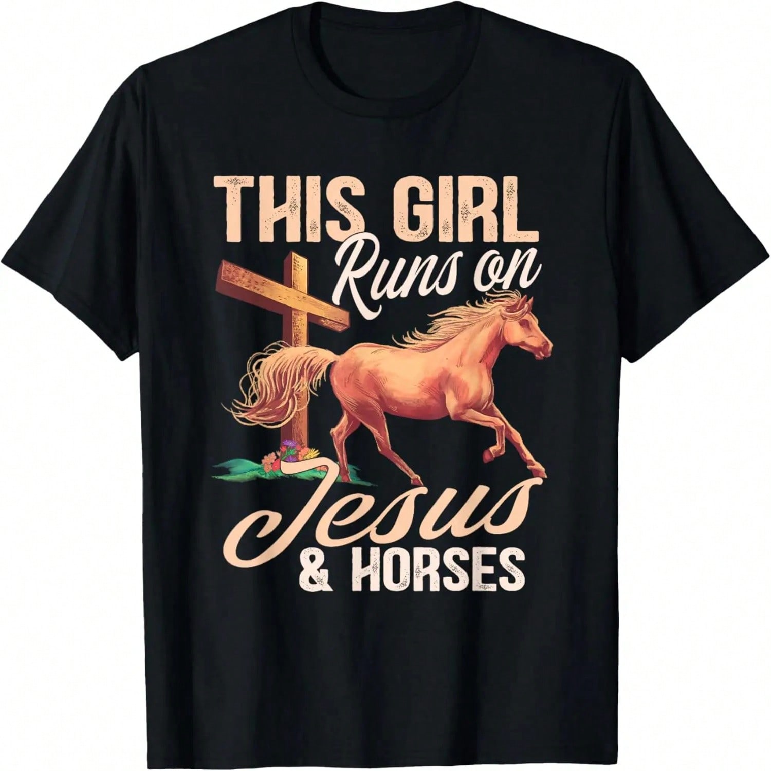 This Runs On Jesus And Horses T-Shirt (2) S разноцветный