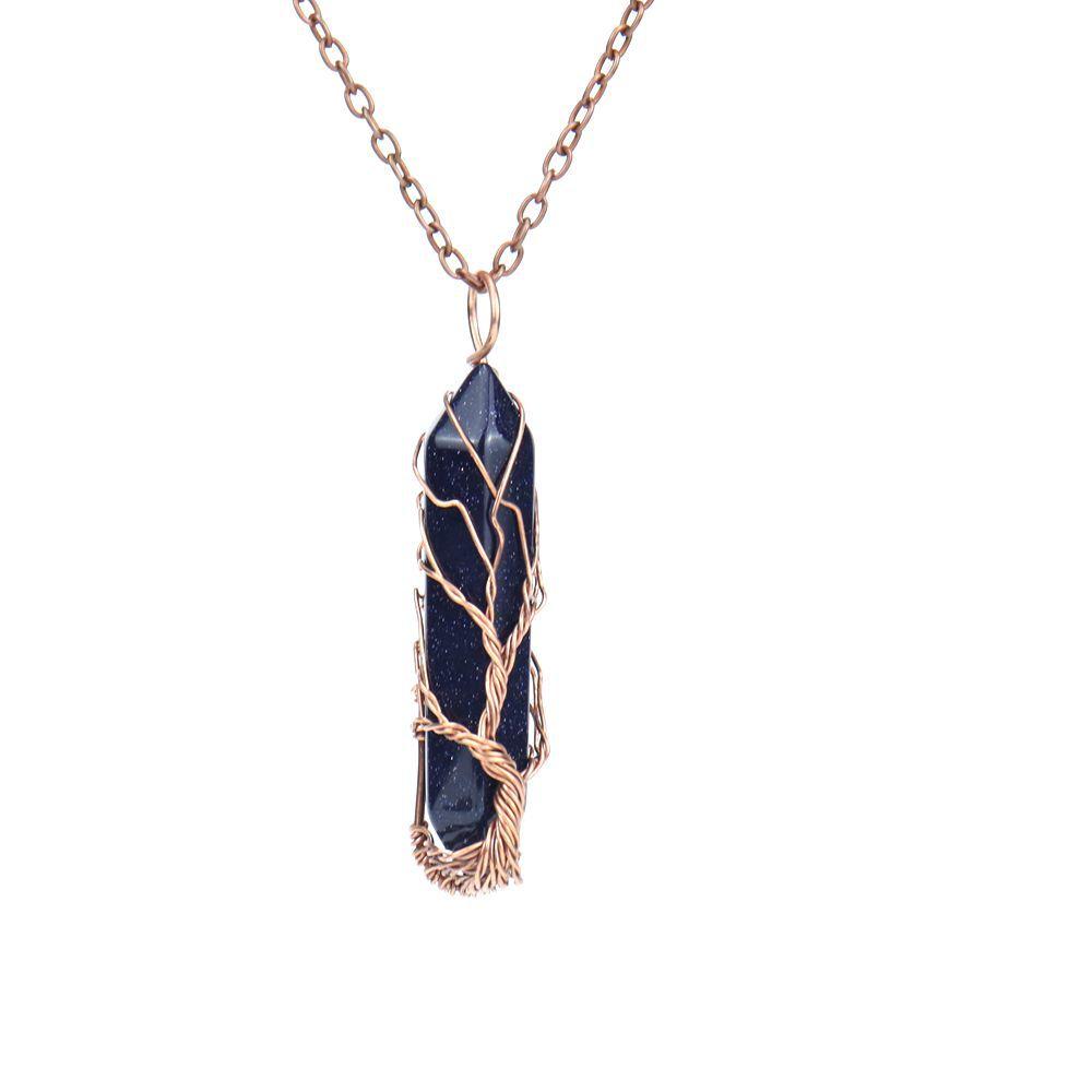 Ancient Red Copper Wound Tree Of Life Natural Crystal Hexagonal Prism Necklace Fortune Tree Necklace N