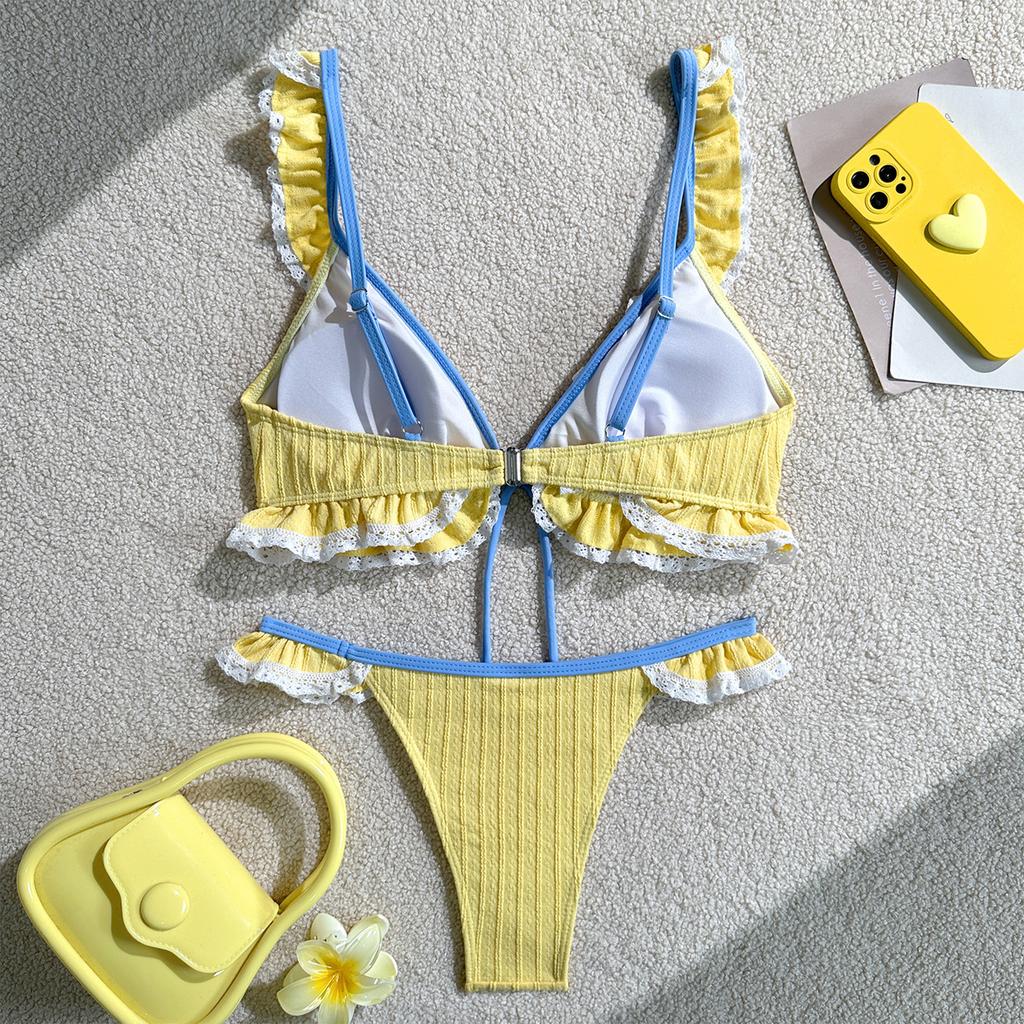 Damen Farbiger Zweiteiliger Bikini Badeanzug/Sport Bademode