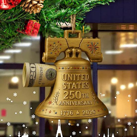 US 250th Anniversary Liberty Bell Money Holder Commemorative Bell Ornament Christmas Money Holder for Cash Patriotic Memorial Gifts for Collectors