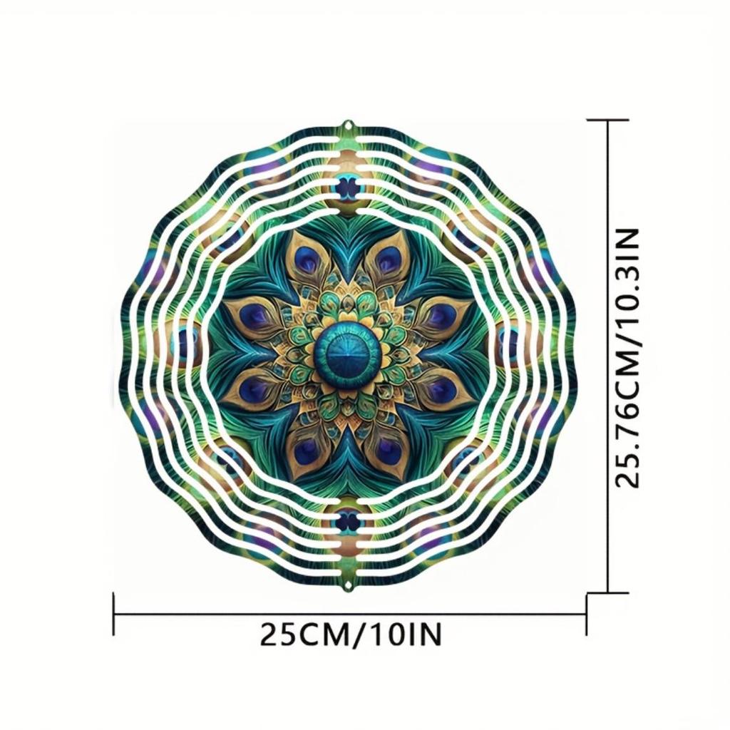 10palcový 3D laserem vyřezávaný kovový větrník Geometrický design pávího pera 360° otočný háček Venkovní Vnitřní zahradní dekorace Dárek na kolaudaci pro ženy muže