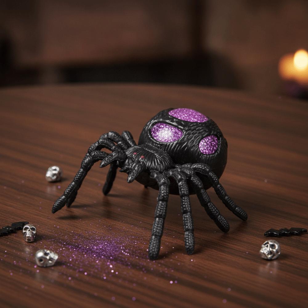 Novelty Black Spider Spoof Squeeze Toy Gold Glitter Filled Halloween Spider Squishy  Holiday Party