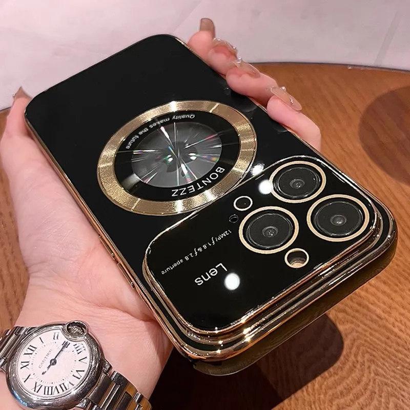 

Роскошный магнитный чехол для защиты камеры беспроводной зарядки для IPhone 14 13 12 Pro Max Plus Покрытие Magsafe Cover