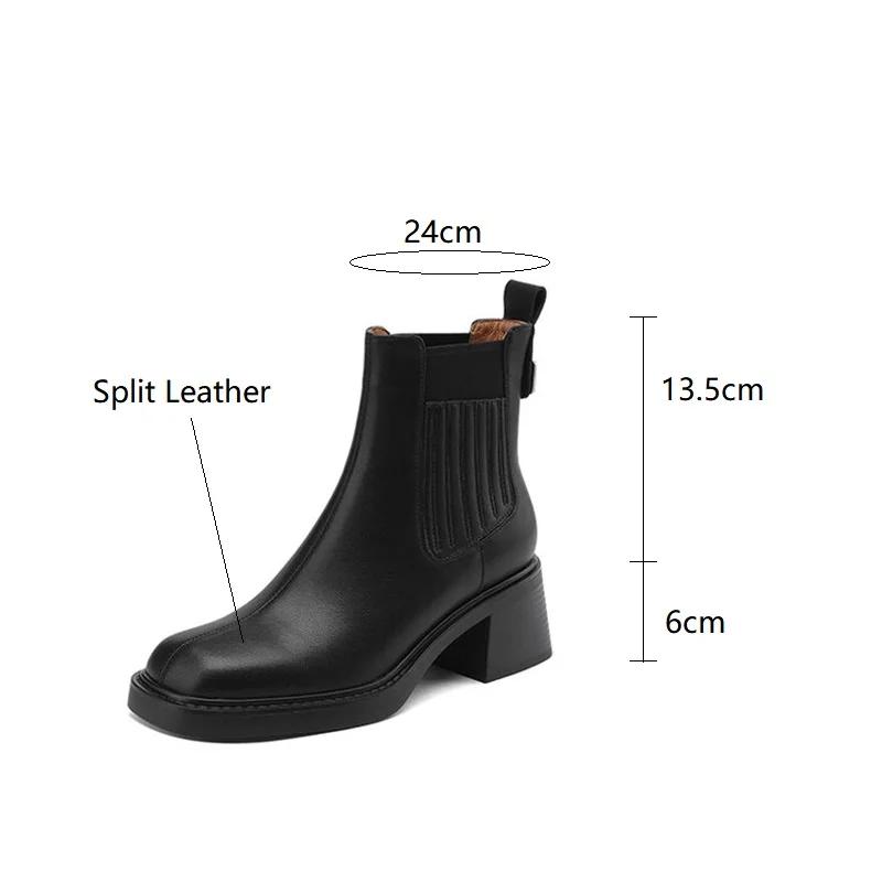 Fashion New Autumn Split Leather Women Boot Square Toe Short Boots for Women High Heels Winter Boots Women Chelsea Boots Ladies Shoes