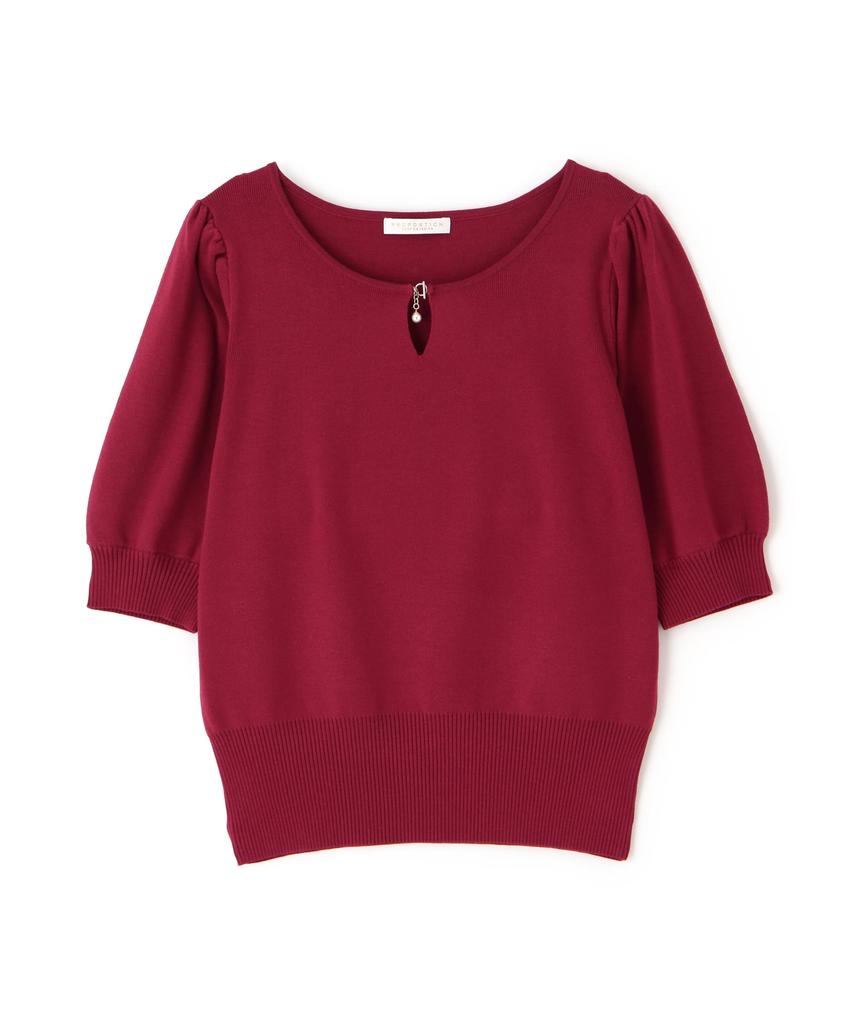 Proportion Body Dressing Red Knit Sweater with Dangling Pearl Charm Women's