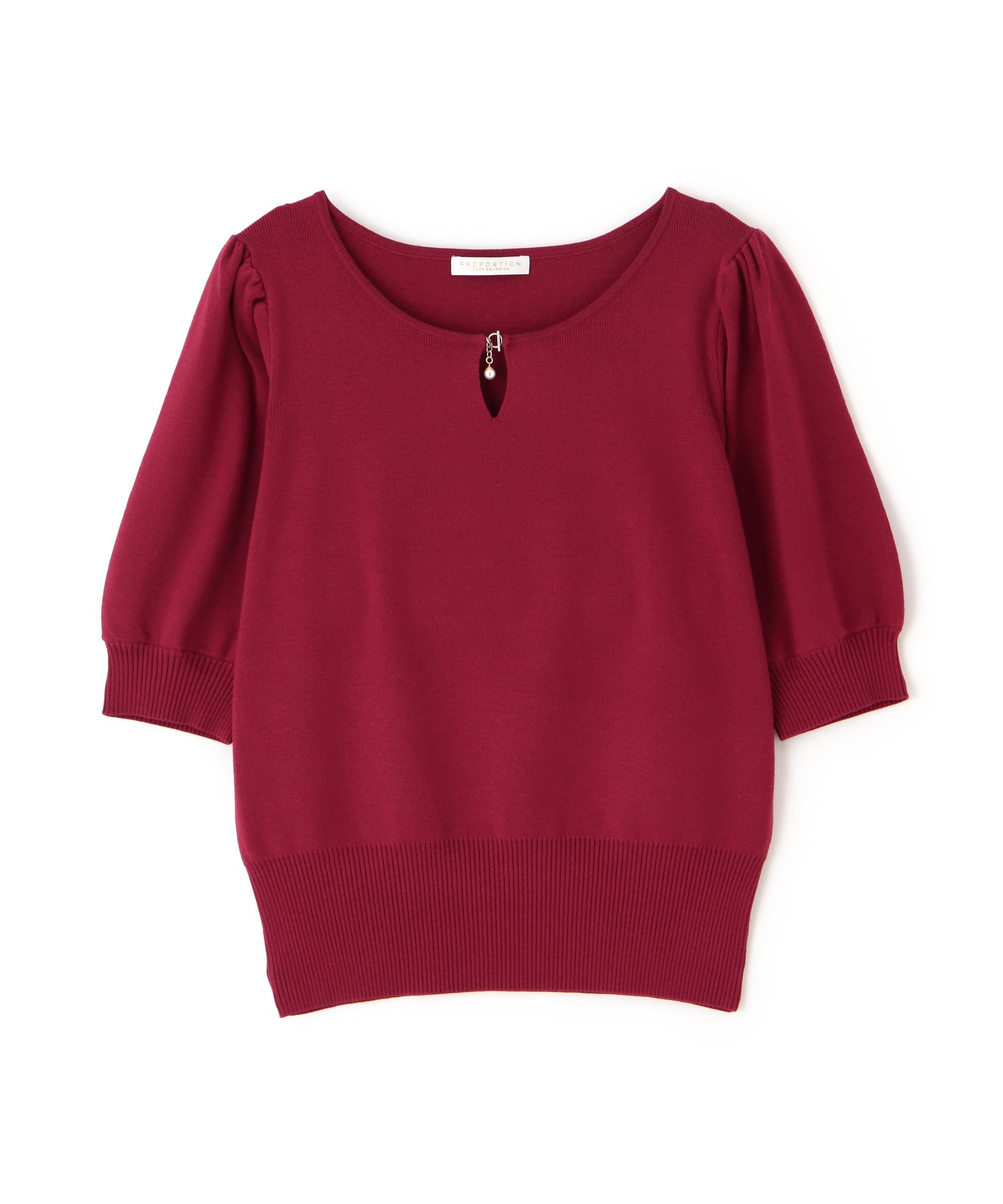 

Proportion Body Dressing Red Knit Sweater with Dangling Pearl Charm Women s
