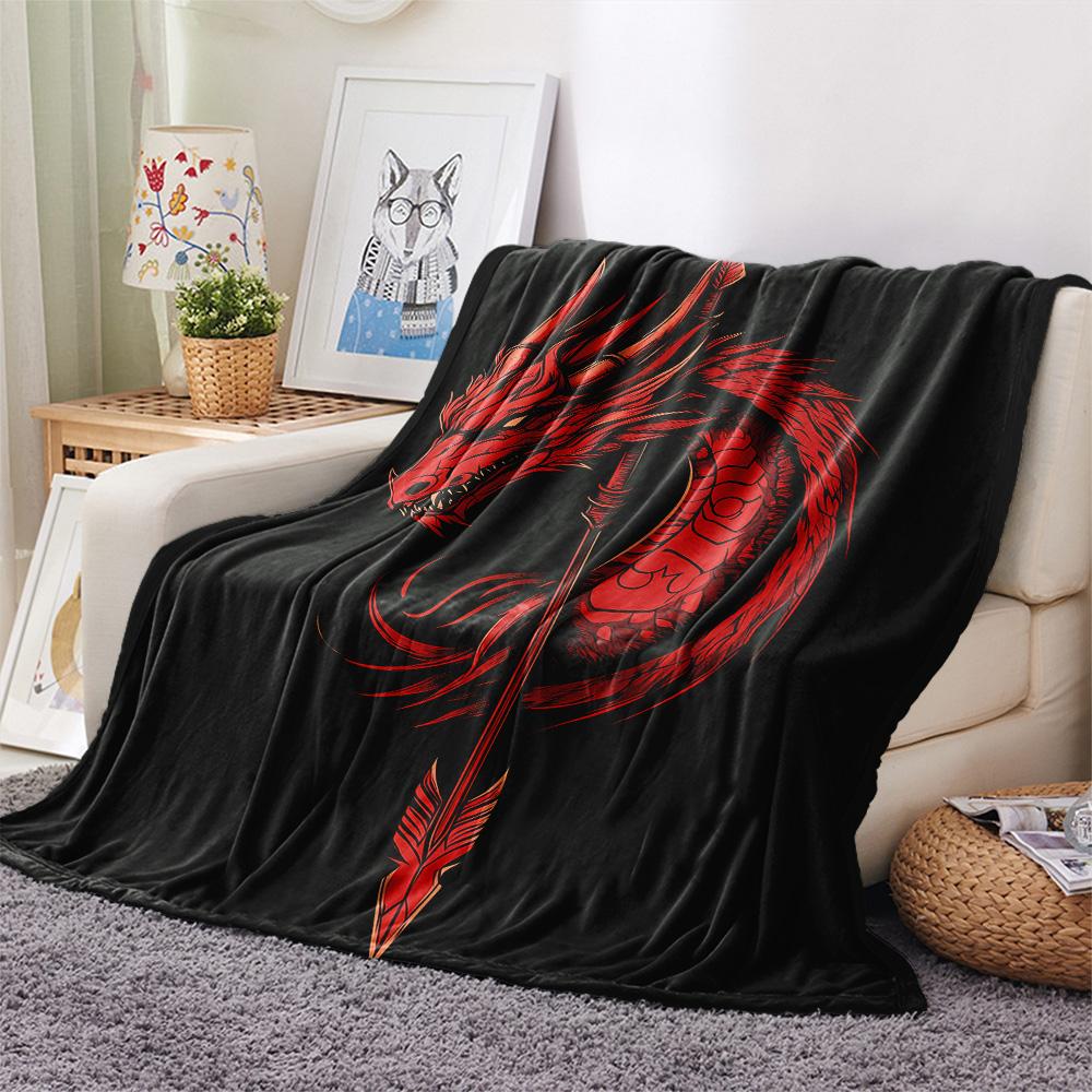Dragon Symbols  Print Flannel Blanket, High quality Comfortable for All Seasons, Home Decor, Warmth and Comfort