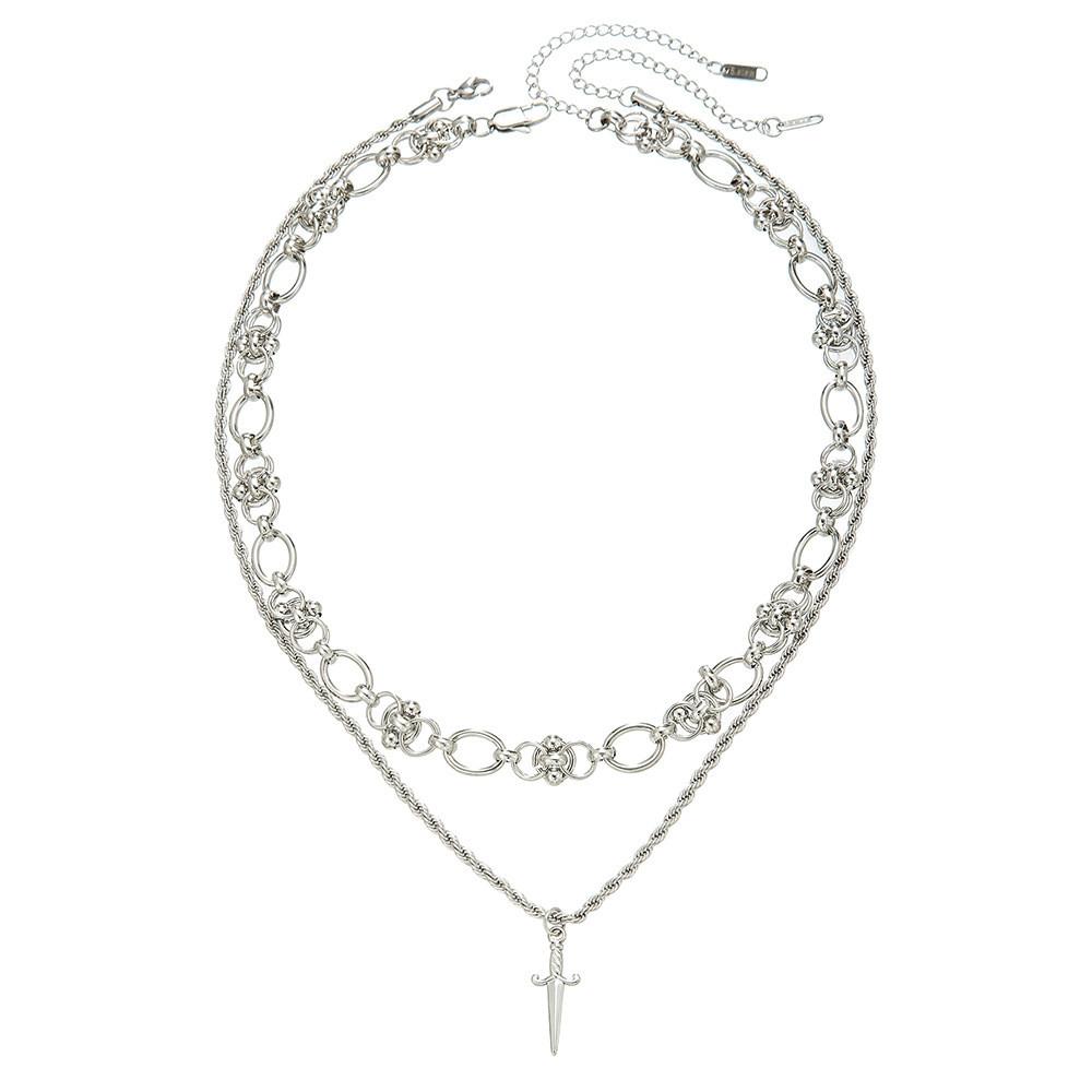 Mens Hip Hop Double Layer Spliced Sword Pendant Necklace With Geometric Design For Streetwear Style