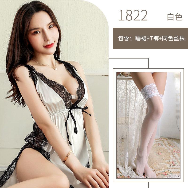 Sex Underwear Sexy Imitation Satin Cross Suspender Lace Open Chest Side Split
