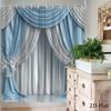 Elegant Blue And White Drapes With Bow Design Shower Curtain Machine Washable All Season Waterproof Privacy Protection 12 Hooks