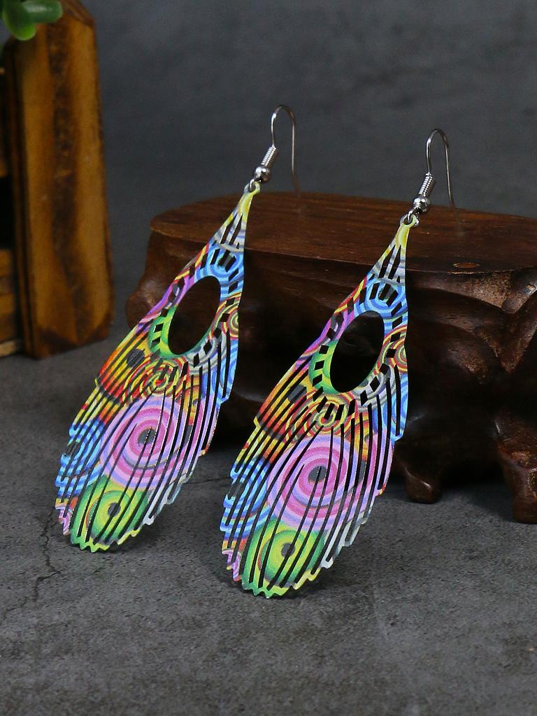 Ethnic Style Colorful Droplet Earrings Women's Cool Personality Exaggerate Style Droplet Pendant Earrings Versatile