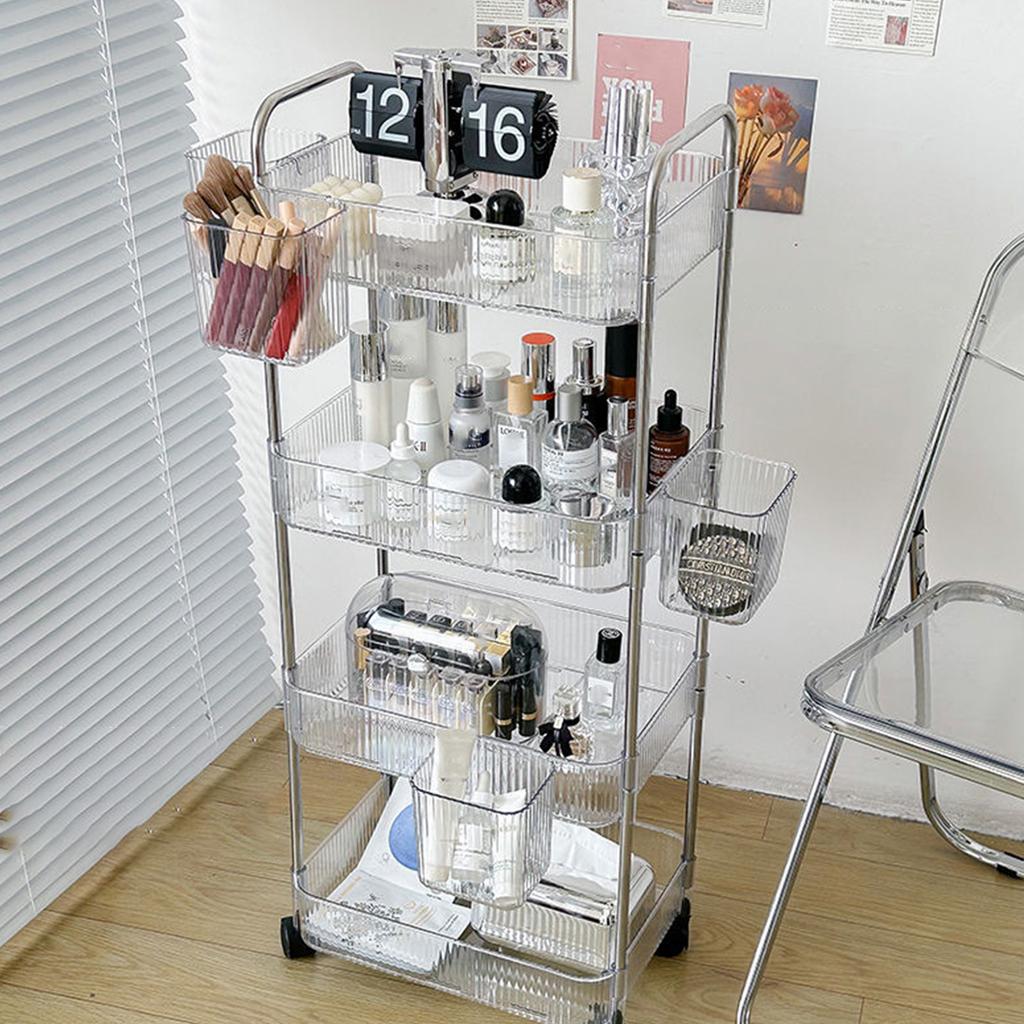 Moderner rollender Schminkwagen Klare Regale Platzsparend Badezimmer Schlafzimmer Organisationslösung Produktorganisatoren