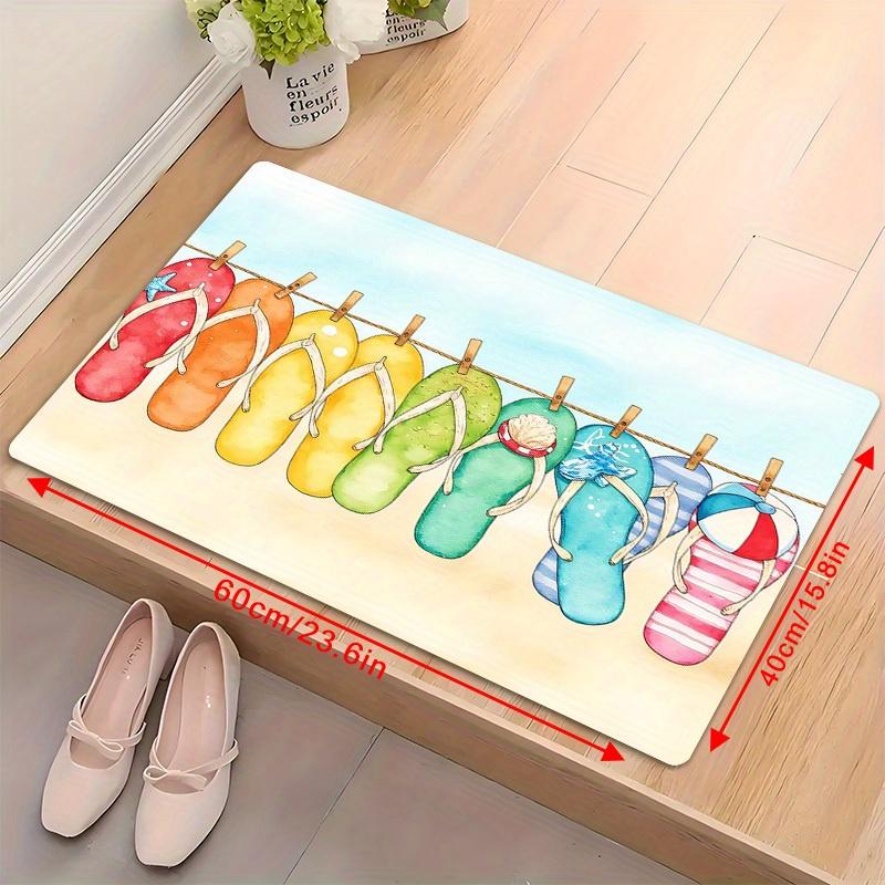 2D Flat Colorful Flip Flops Clothesline Summer Flannel Door Mat Non Slip Beach Vibe Rug For Entryway Patio Floor