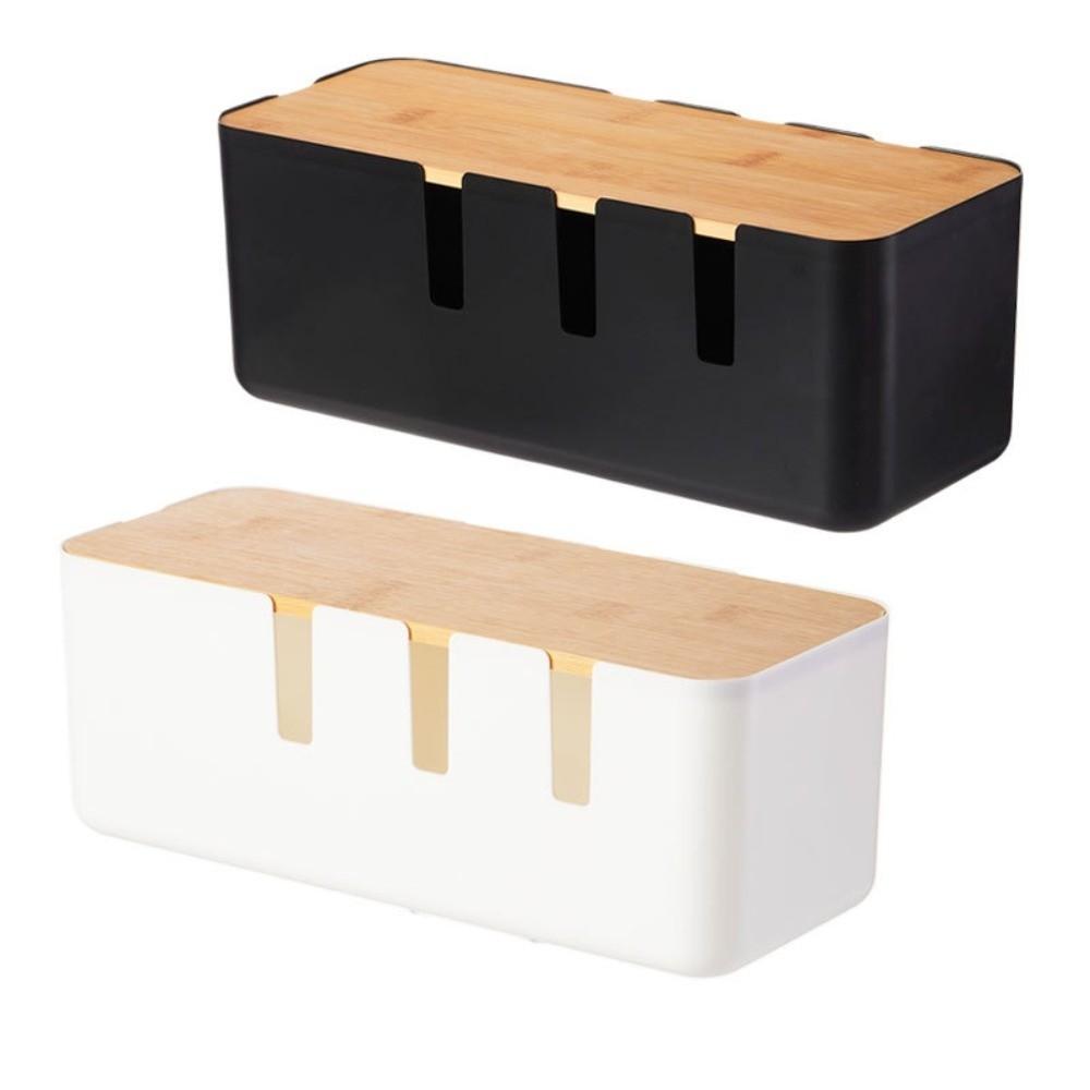 With Wooden Lid Desk Power Cable Box Storage Bin Power Wire Case Power Cord Case  Charger