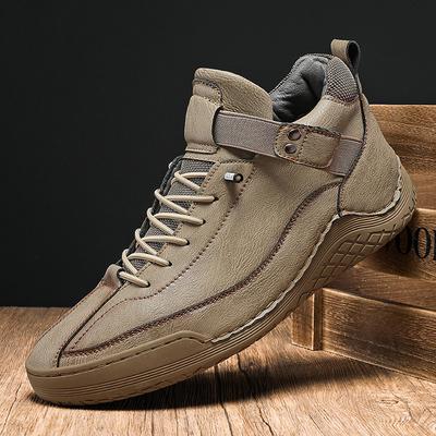 Autumn and Winter New Leather Boots Men's Casual Shoes Fleece Warm Snow Boots Men's High-top Martin Boots Hand-sewn Tooling Shoes