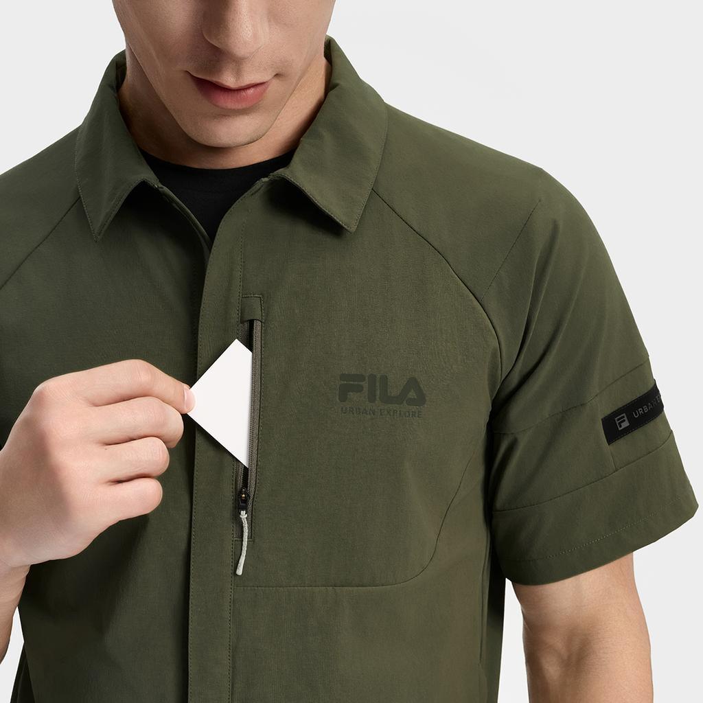 FILA Explorer Fashion Minimalist Casual Sports Outdoor Classic Versatile Short Sleeve Shirt Men shirts Deep-Green A11M538401FKK