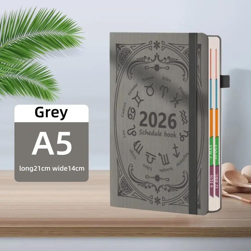 English 2026 Schedule Planner Notepad Textured PU Wear-resistant A5 Agenda Planning Notebook Efficiency Bookmark