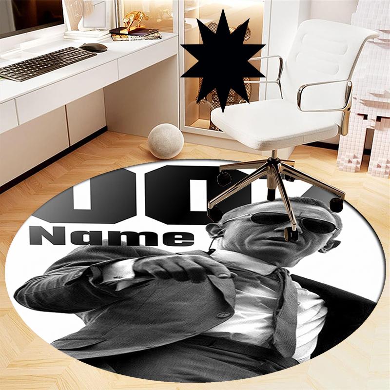 Custom Name 007 James Bond Printed Round Rug Carpet Chair Rug Area Rug Entryway Doormats,for Office Chair Living Room Bedroom Kitchen Room.
