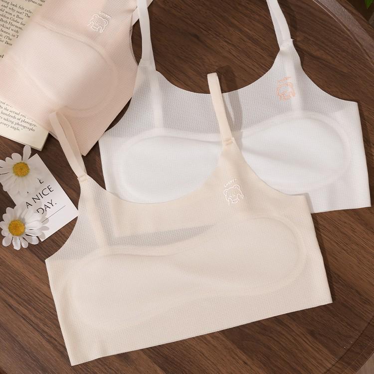 Girls' Wireless Non-Slip Sports Bra - Ice Silk Seamless Strappy Design for Large Bust