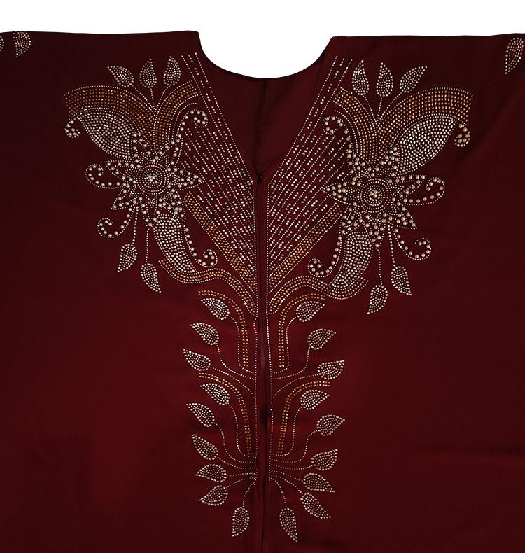 Africko-evropské americké šifonové dlouhé šaty s horkým vrtáním, muslimský styl Blízkého východu, dámské oblečení s krátkým rukávem, model 8623