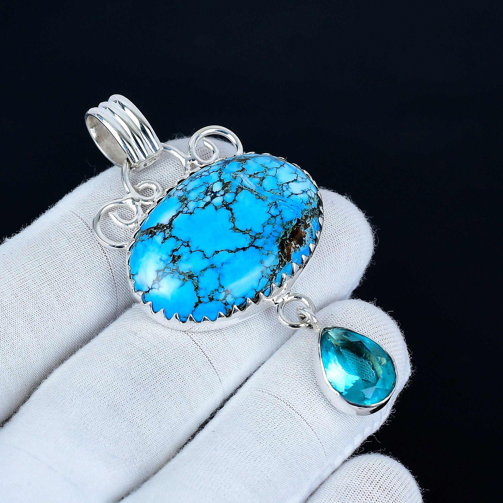 

Turquoise Pendant, 925 Sterling Silver Handmade Jewelry, Iolite Silver Pendant, Party Wear Jewelry For Women s, Pendant Christmas Jewelry 7.5 синий