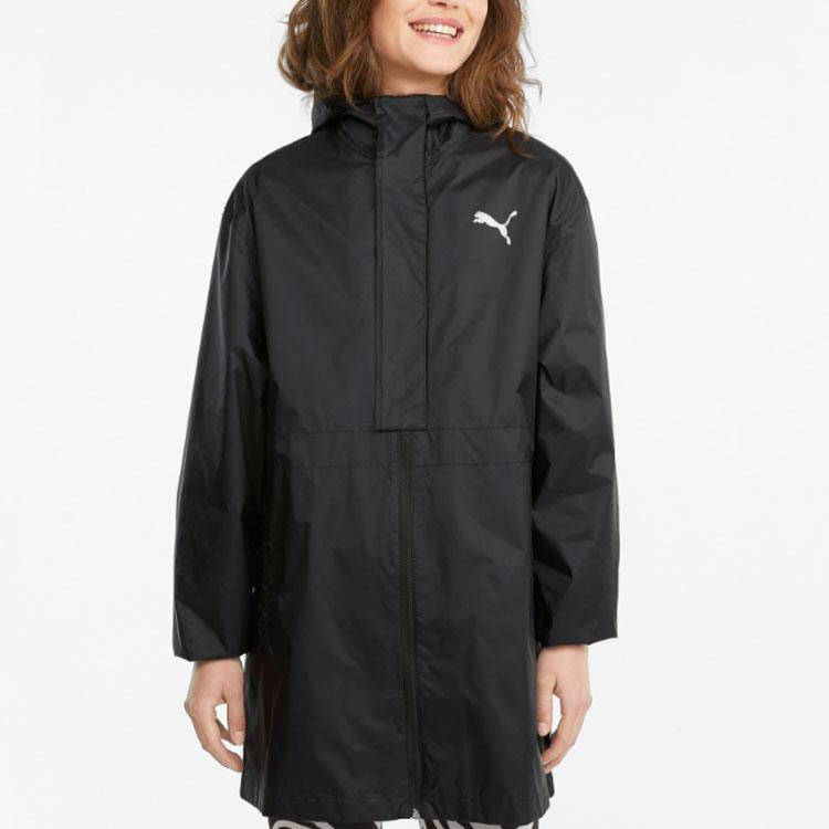 Puma Solid Color Logo Print Hooded Mid-Length Casual Jacket Women jackets Black 846299-01